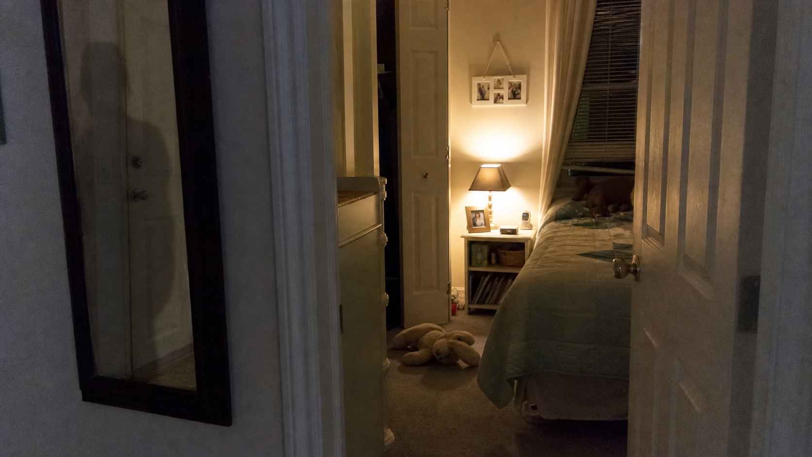 Ordinary family bedroom with an open closet, inspired by the Other Mommy horror story