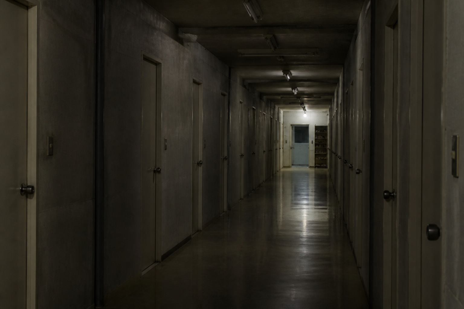 Aum Shinrikyo cult investigation illustrated by an isolated communal compound corridor