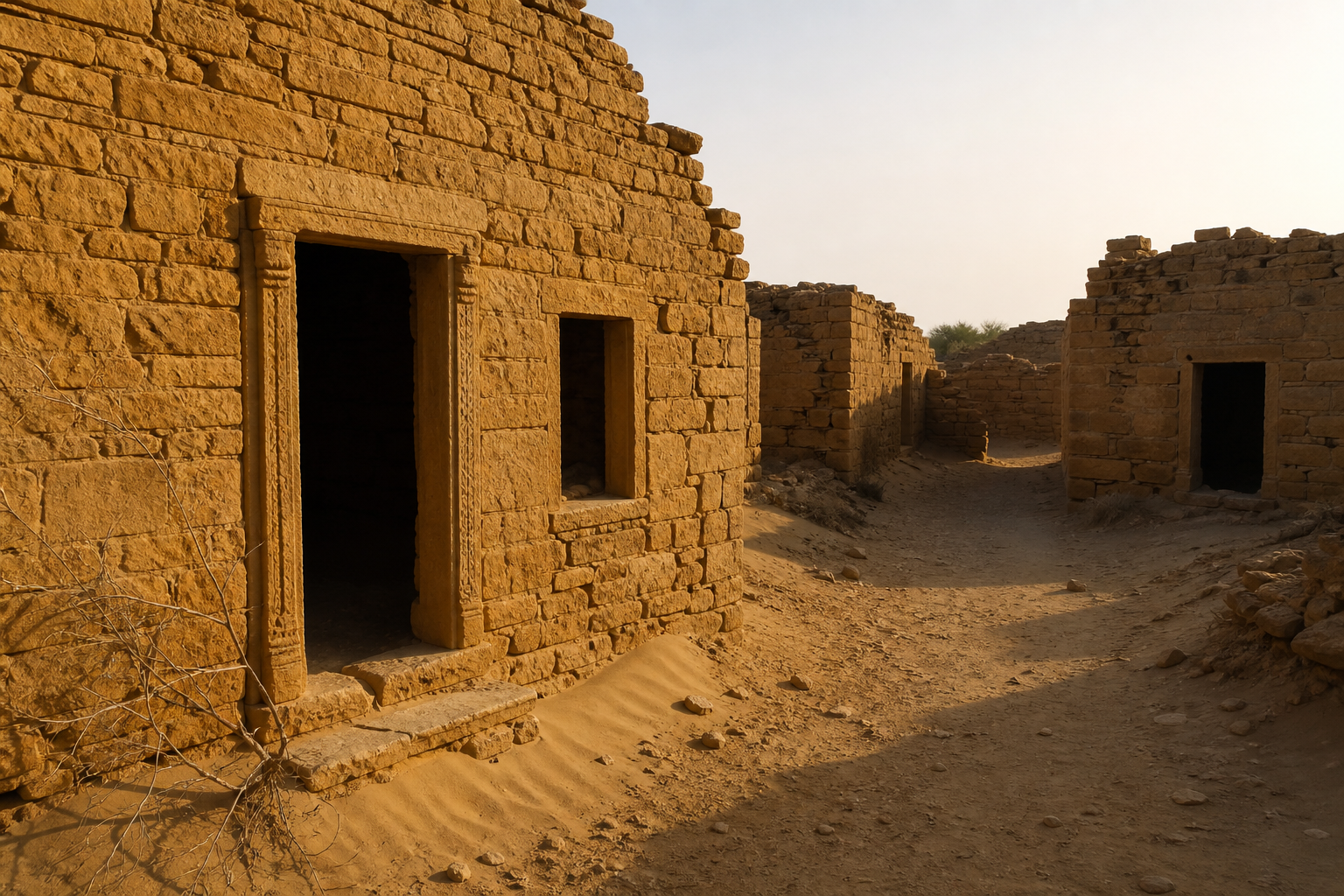 Kuldhara village abandoned lane shown as original editorial artwork