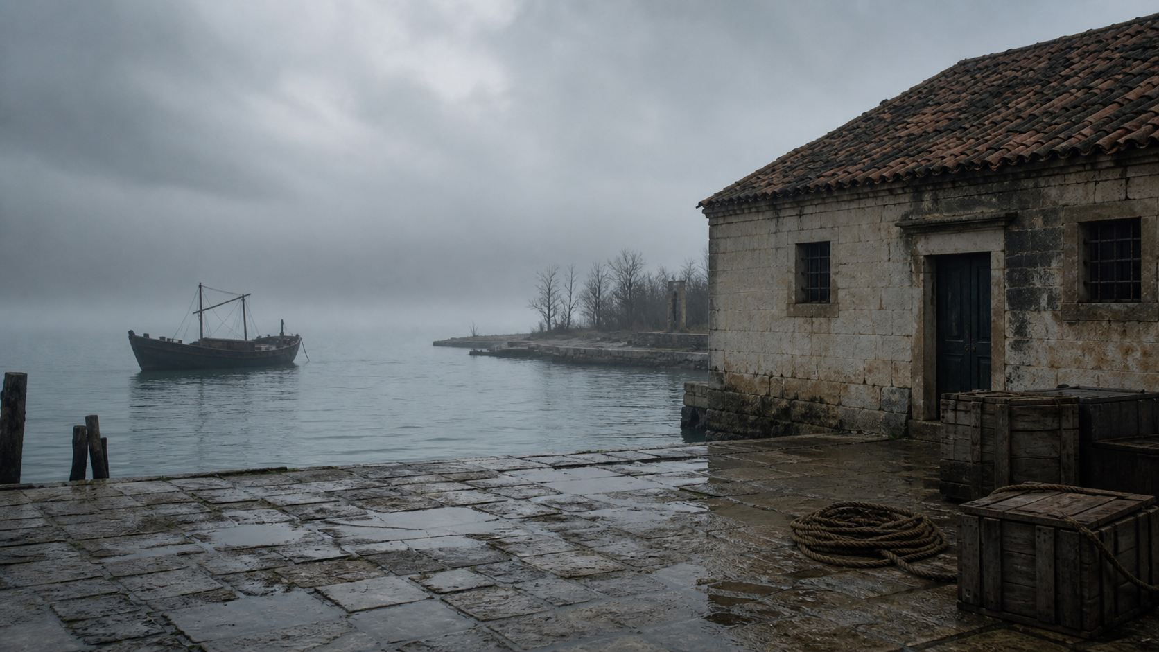 Poveglia Island quarantine station beside the Venetian Lagoon in a historical editorial interpretation