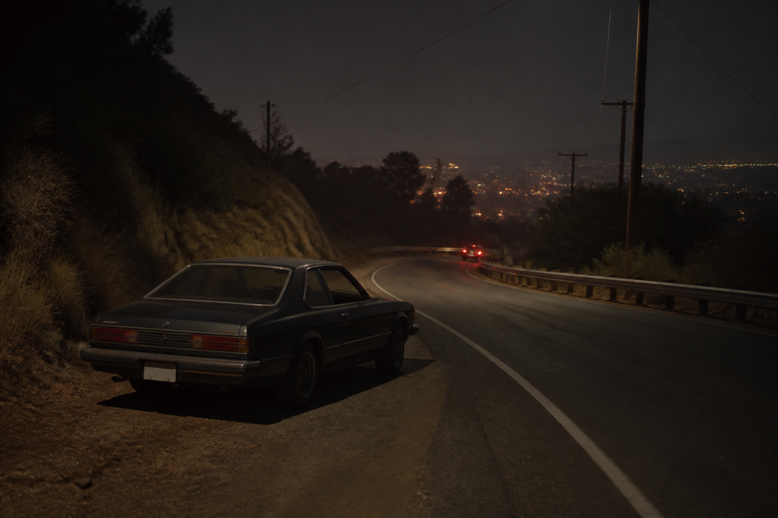 The Shards series inspired 1981 Los Angeles canyon road at night