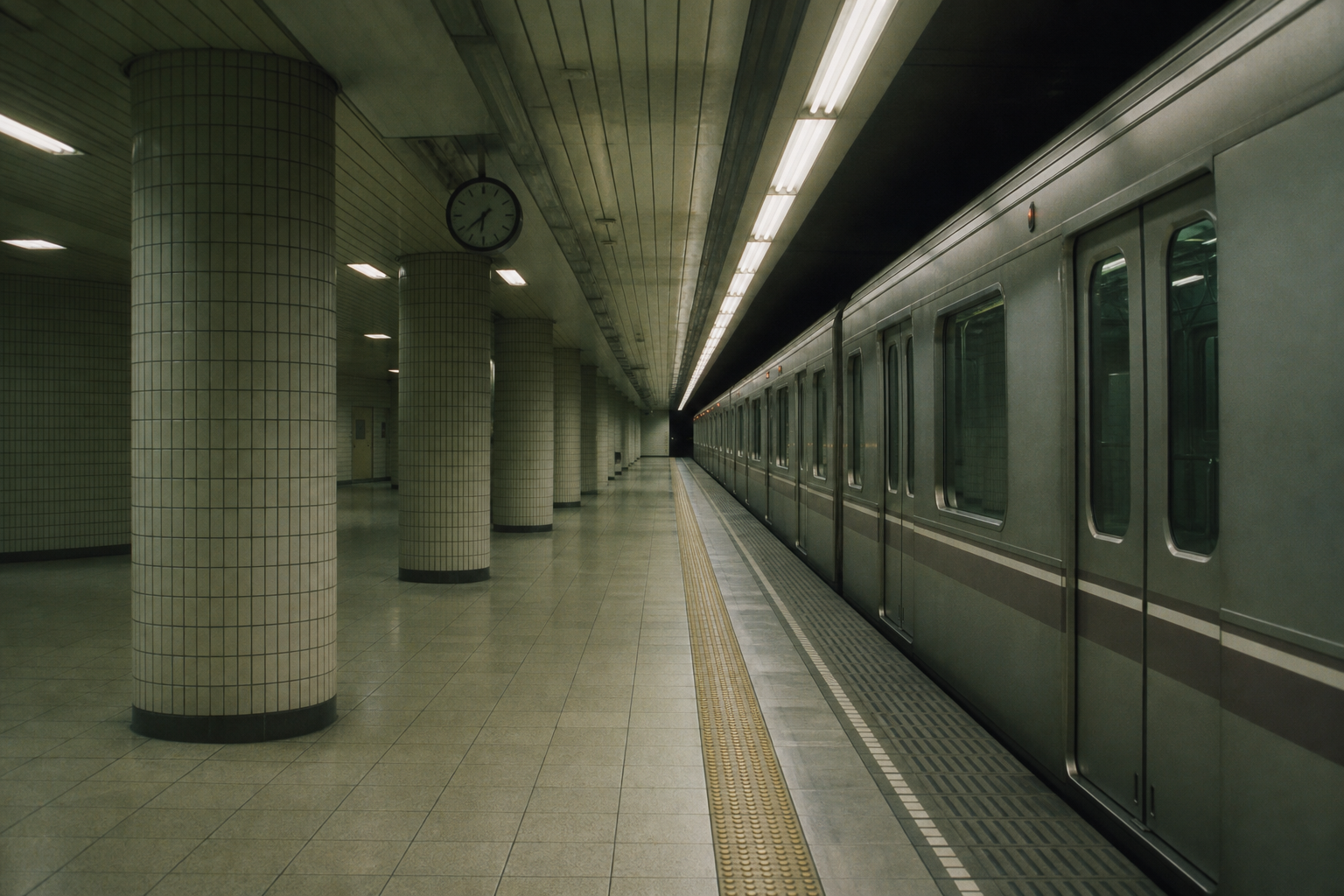 Empty Tokyo subway platform representing the public setting of the Aum Shinrikyo sarin attack