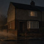 Black Monk of Pontefract haunted house exterior at night