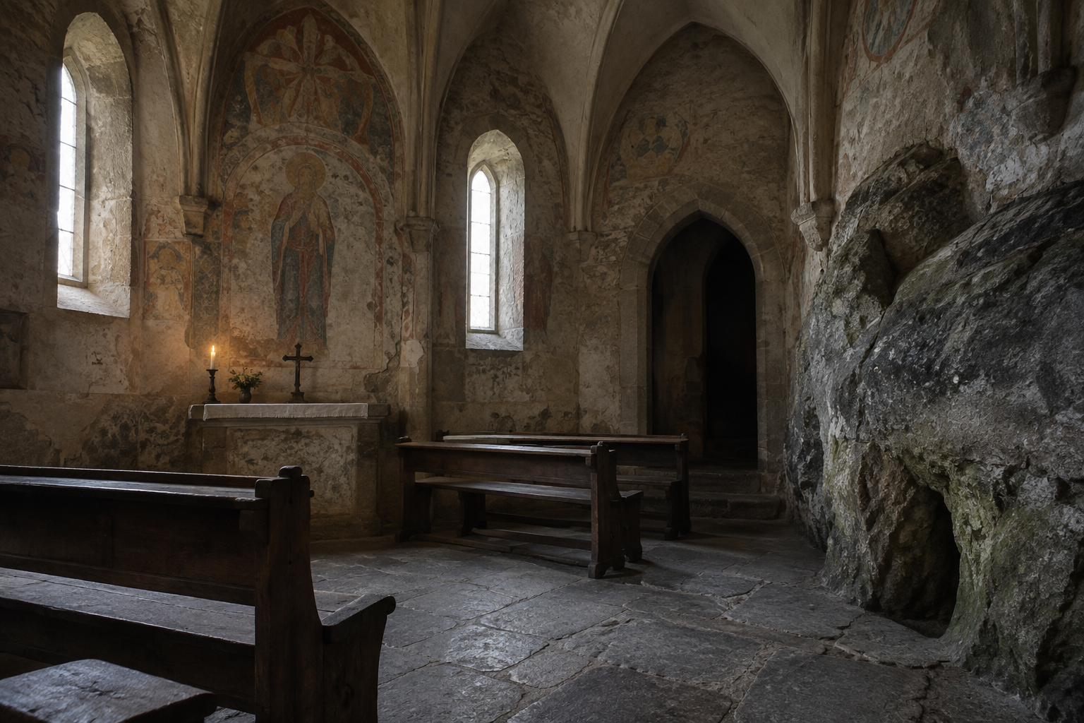 Houska Castle chapel inspired original editorial artwork