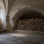 Sedlec Ossuary inspired bone recess in a pale vaulted chapel