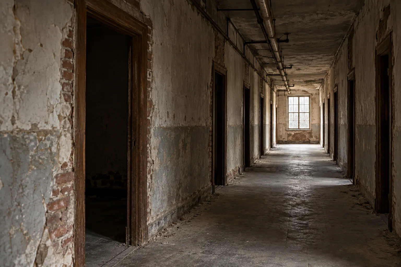 Empty hospital corridor inspired by Waverly Hills and its reported hauntings